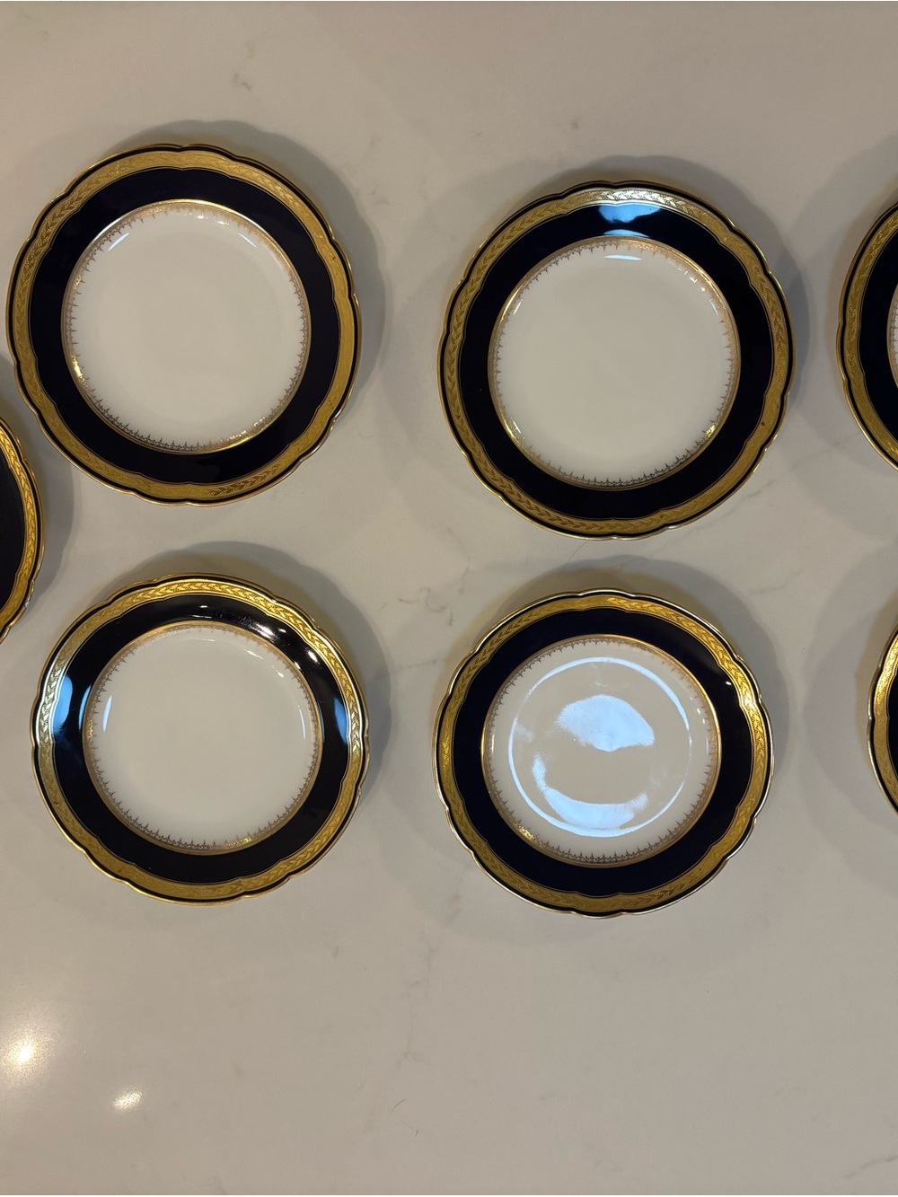 Elegant Navy and Gold Trim Dessert Plates - Classic Dinnerware